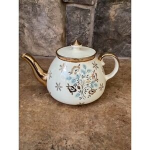 Vintage Gibsons England Teapot Blue Gold Trim Floral
